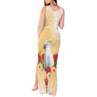 New Zealand Aotearoa Cockatoo Tank Maxi Dress Maori Pattern With Pohutukawa Flowers