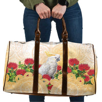 New Zealand Aotearoa Cockatoo Travel Bag Maori Pattern With Pohutukawa Flowers LT05 Beige - Polynesian Pride