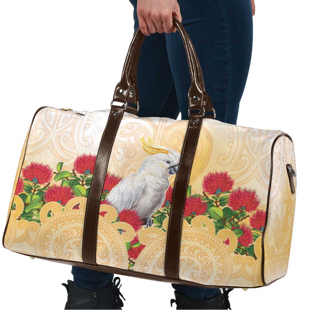 New Zealand Aotearoa Cockatoo Travel Bag Maori Pattern With Pohutukawa Flowers LT05 - Polynesian Pride