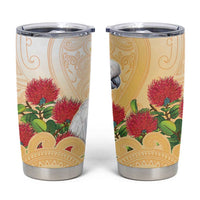 New Zealand Aotearoa Cockatoo Tumbler Cup Maori Pattern With Pohutukawa Flowers LT05 Beige - Polynesian Pride