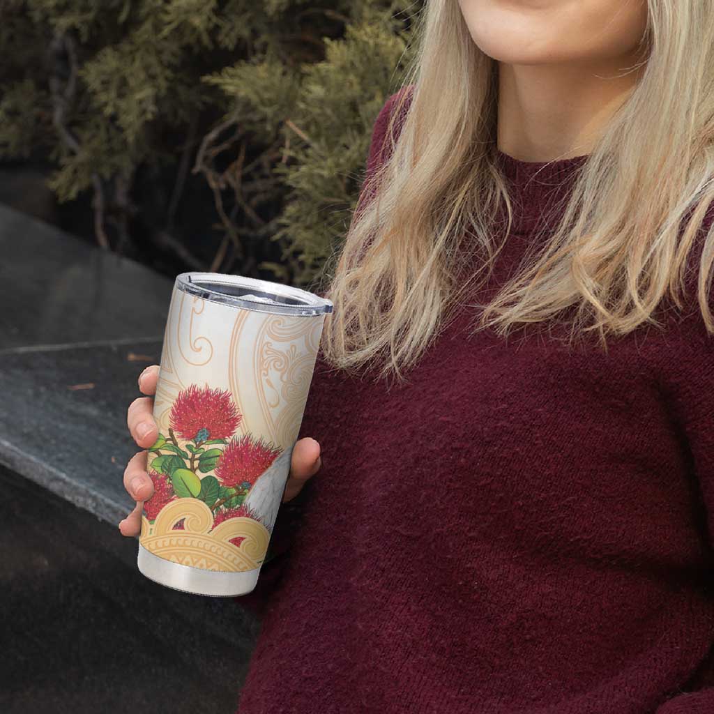 New Zealand Aotearoa Cockatoo Tumbler Cup Maori Pattern With Pohutukawa Flowers LT05 - Polynesian Pride
