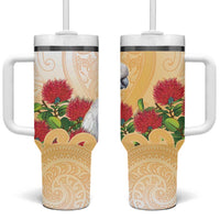 New Zealand Aotearoa Cockatoo Tumbler With Handle Maori Pattern With Pohutukawa Flowers