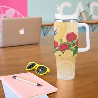 New Zealand Aotearoa Cockatoo Tumbler With Handle Maori Pattern With Pohutukawa Flowers
