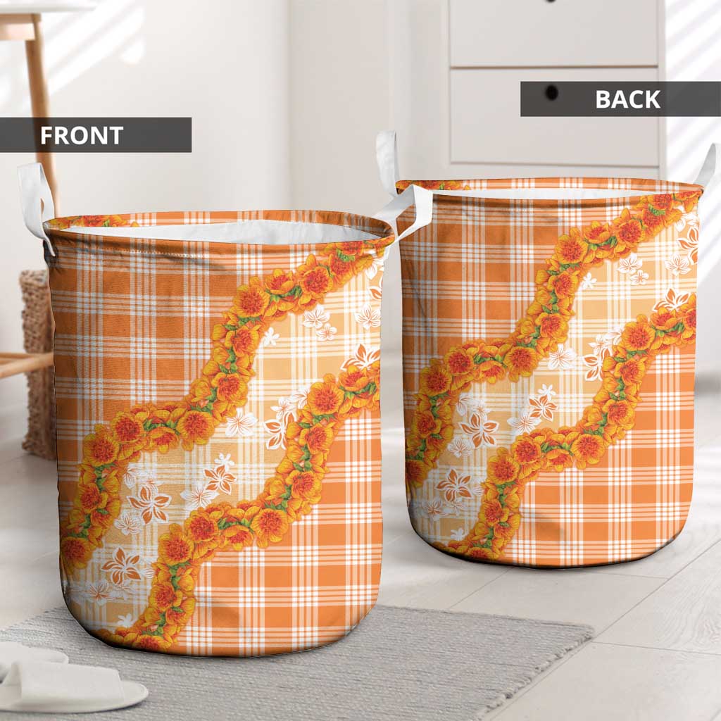 Orange Hawaii Palaka Laundry Basket Hawaiian Ilima Lei