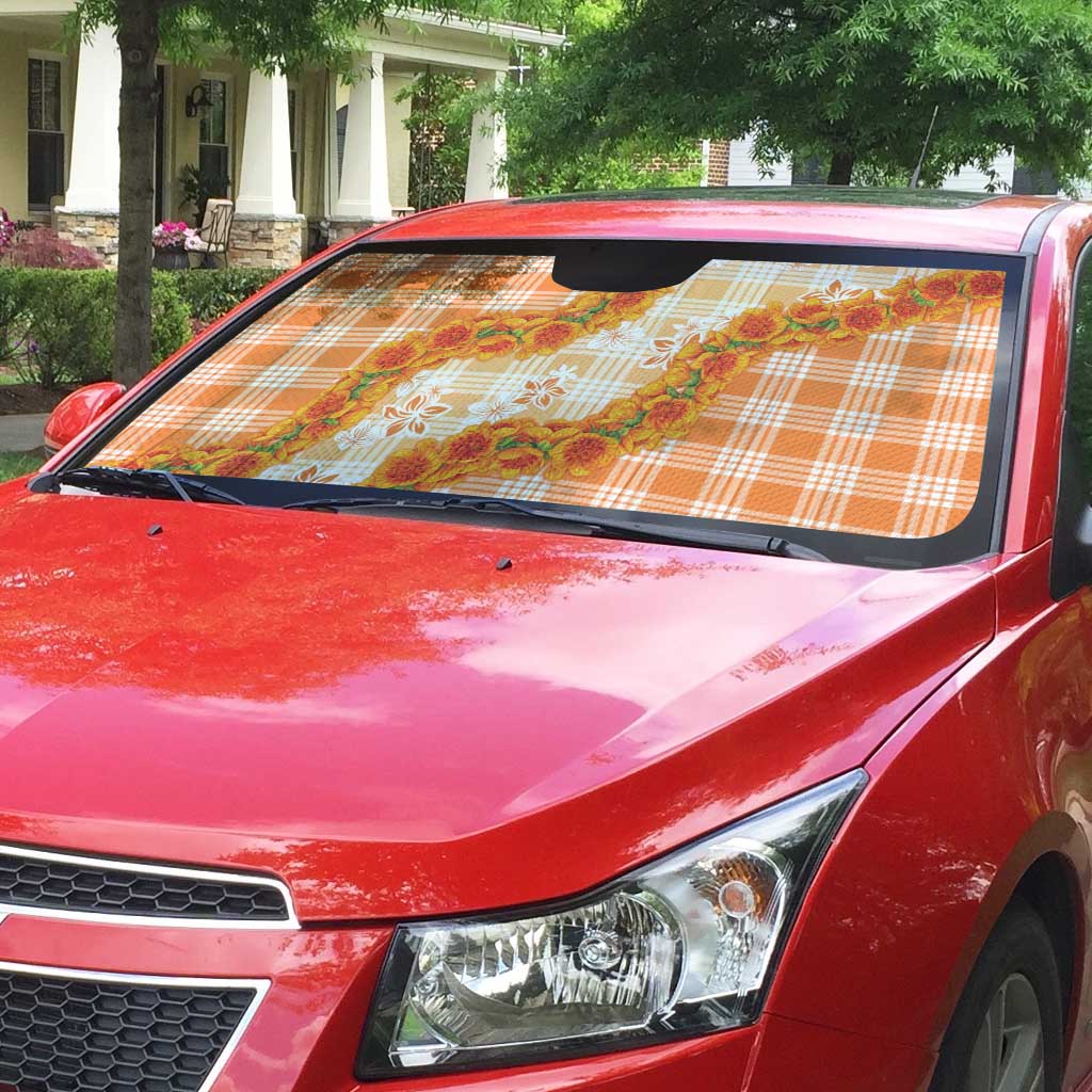 Orange Hawaii Palaka Auto Sun Shade Hawaiian Ilima Lei