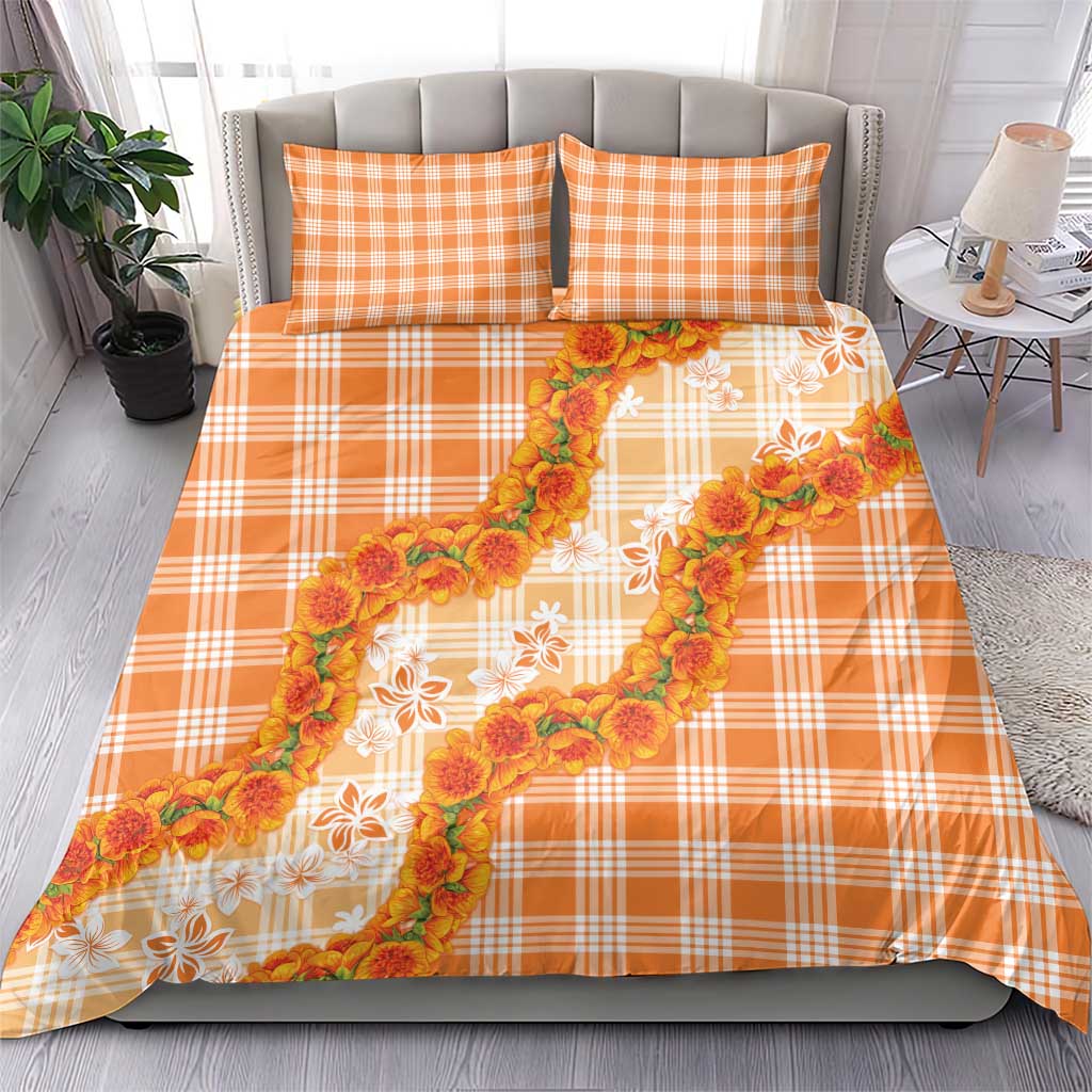Orange Hawaii Palaka Bedding Set Hawaiian Ilima Lei