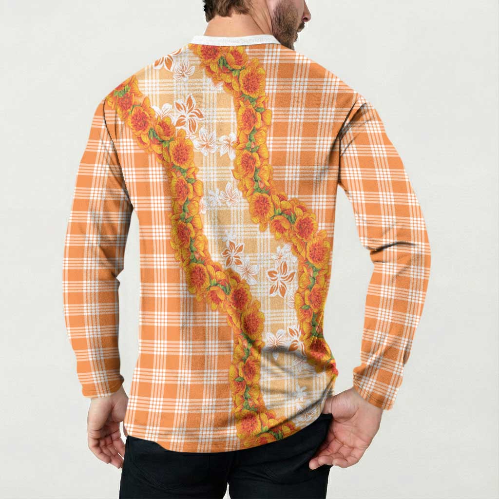 Orange Hawaii Palaka Button Sweatshirt Hawaiian Ilima Lei