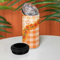 Orange Hawaii Palaka 4 in 1 Can Cooler Tumbler Hawaiian Ilima Lei