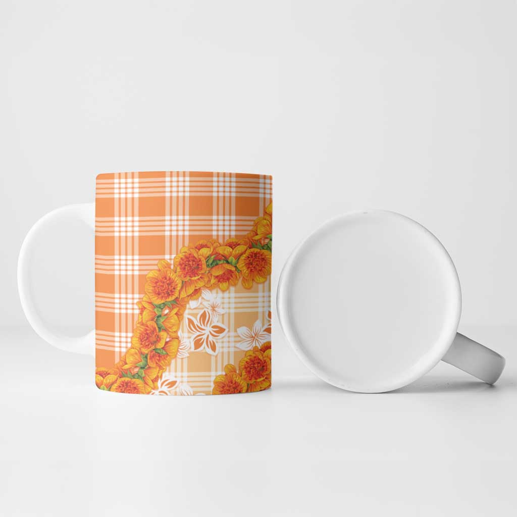 Orange Hawaii Palaka Ceramic Mug Hawaiian Ilima Lei