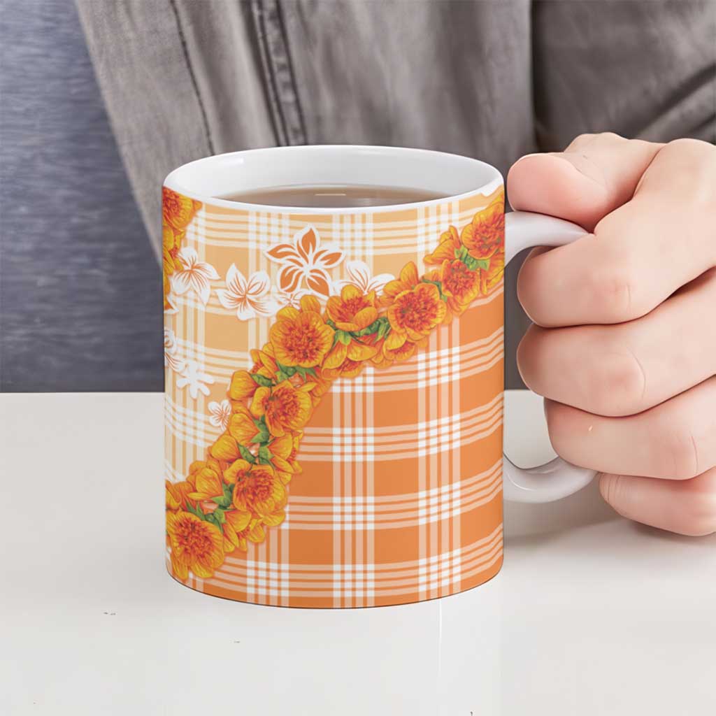 Orange Hawaii Palaka Ceramic Mug Hawaiian Ilima Lei