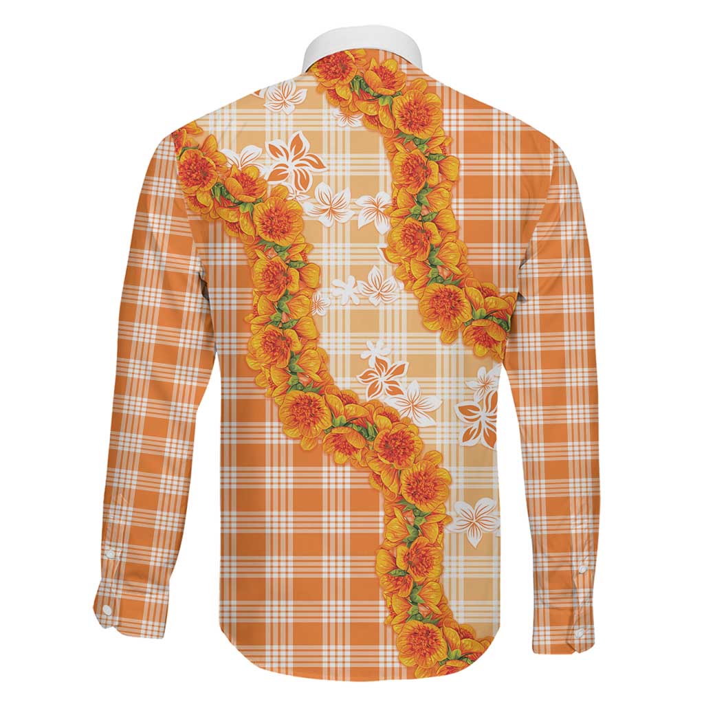 Orange Hawaii Palaka Family Matching Long Sleeve Bodycon Dress and Hawaiian Shirt Hawaiian Ilima Lei