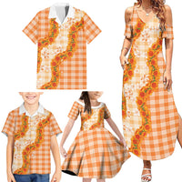 Orange Hawaii Palaka Family Matching Summer Maxi Dress and Hawaiian Shirt Hawaiian Ilima Lei