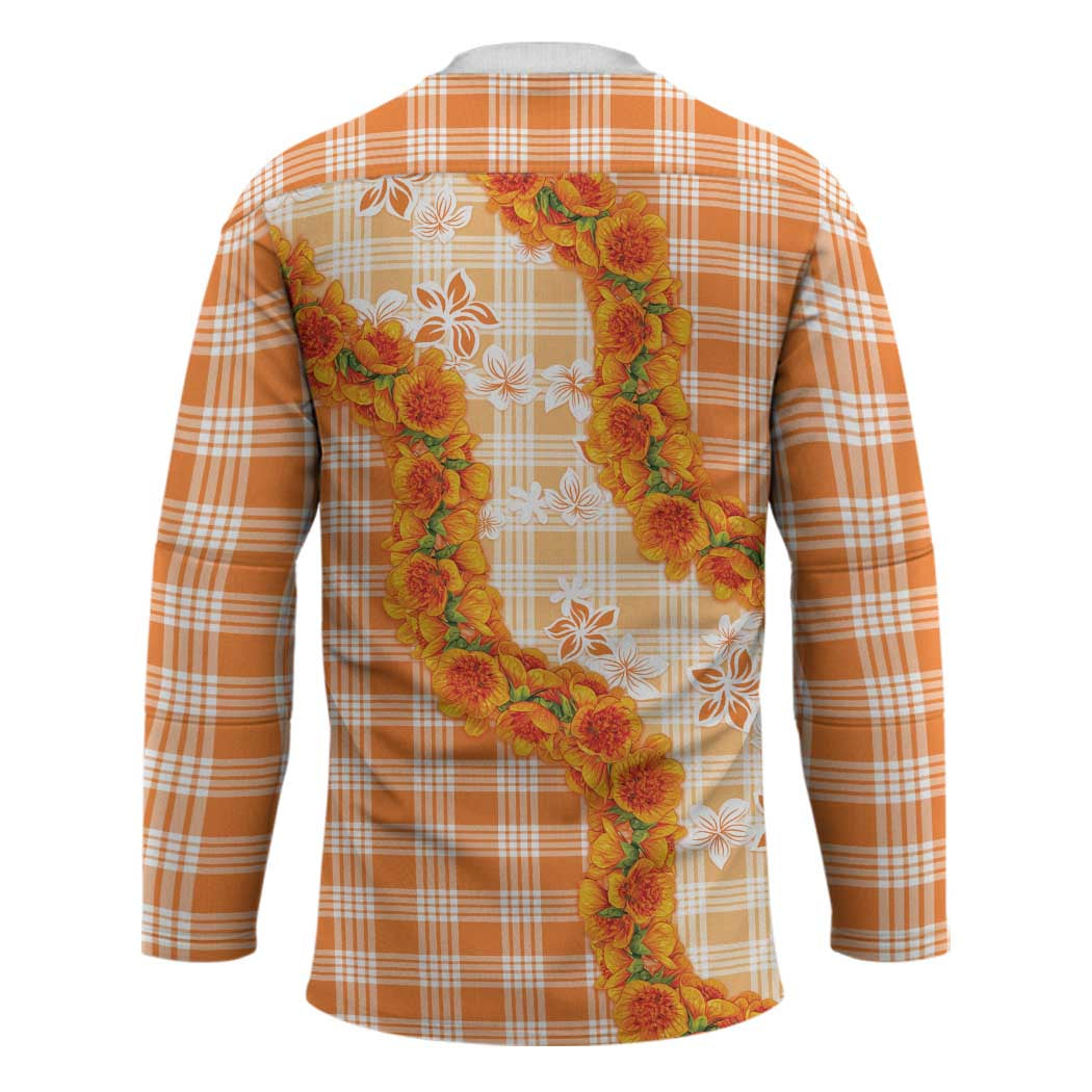 Orange Hawaii Palaka Hockey Jersey Hawaiian Ilima Lei