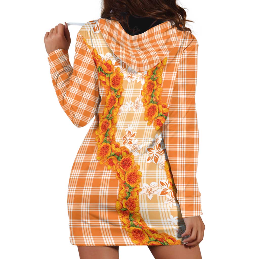 Orange Hawaii Palaka Hoodie Dress Hawaiian Ilima Lei LT05 - Polynesian Pride