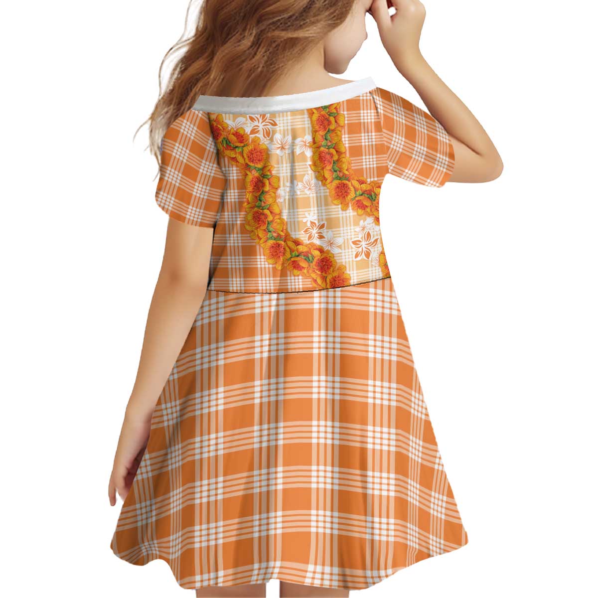 Orange Hawaii Palaka Kid Short Sleeve Dress Hawaiian Ilima Lei LT05 - Polynesian Pride