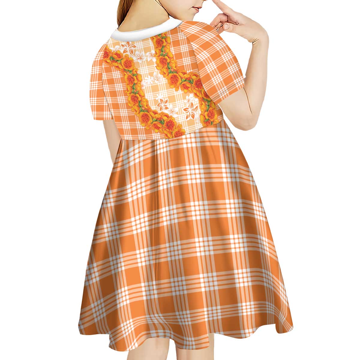 Orange Hawaii Palaka Kid Short Sleeve Dress Hawaiian Ilima Lei LT05 - Polynesian Pride