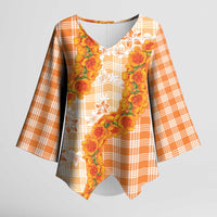 Orange Hawaii Palaka Kimono Sleeve Blouse Hawaiian Ilima Lei