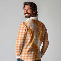 Orange Hawaii Palaka Long Sleeve Polo Shirt Hawaiian Ilima Lei LT05 - Polynesian Pride