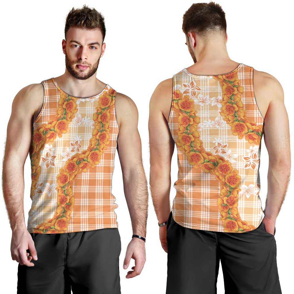 Orange Hawaii Palaka Men Tank Top Hawaiian Ilima Lei