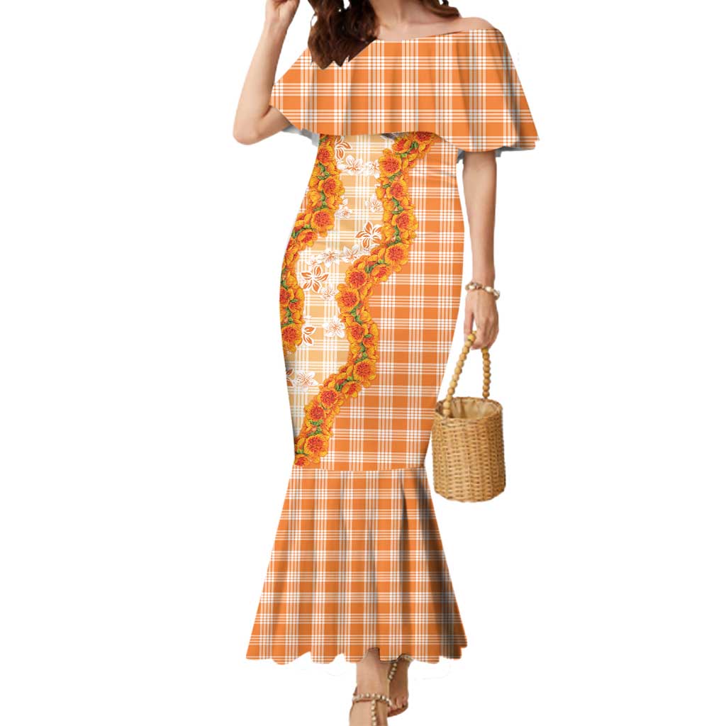 Orange Hawaii Palaka Mermaid Dress Hawaiian Ilima Lei