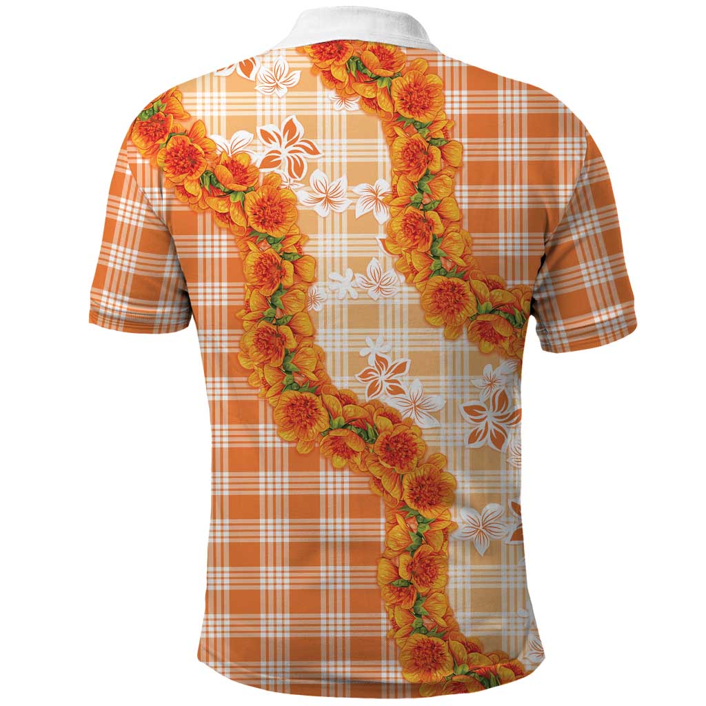 Orange Hawaii Palaka Polo Shirt Hawaiian Ilima Lei