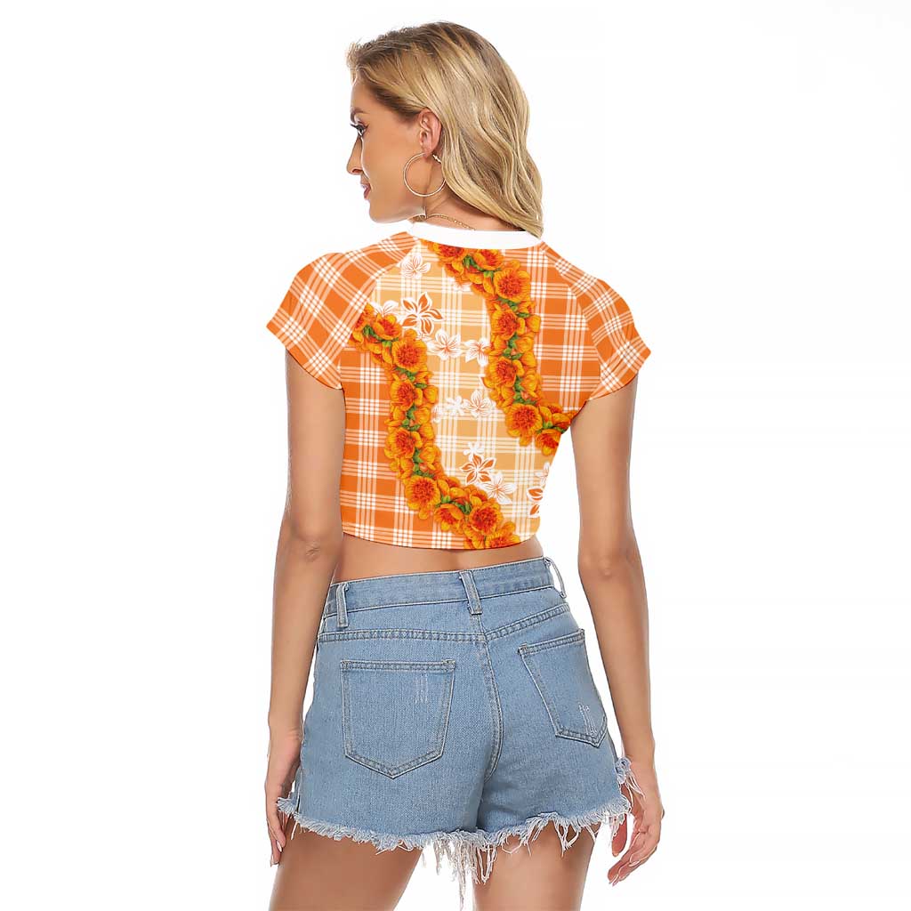 Orange Hawaii Palaka Raglan Cropped T Shirt Hawaiian Ilima Lei