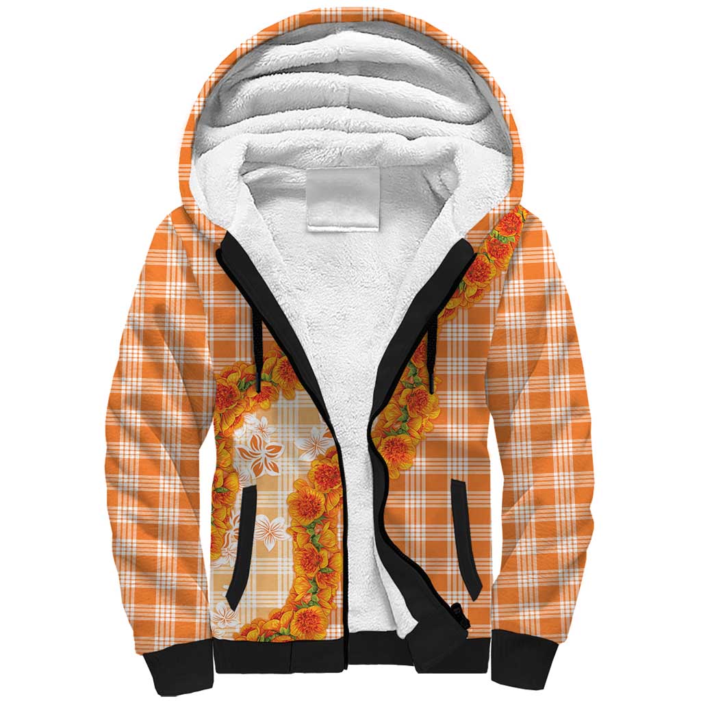 Orange Hawaii Palaka Sherpa Hoodie Hawaiian Ilima Lei LT05 Unisex Orange - Polynesian Pride