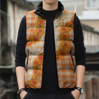 Orange Hawaii Palaka Sleeveless Puffer Jacket Hawaiian Ilima Lei