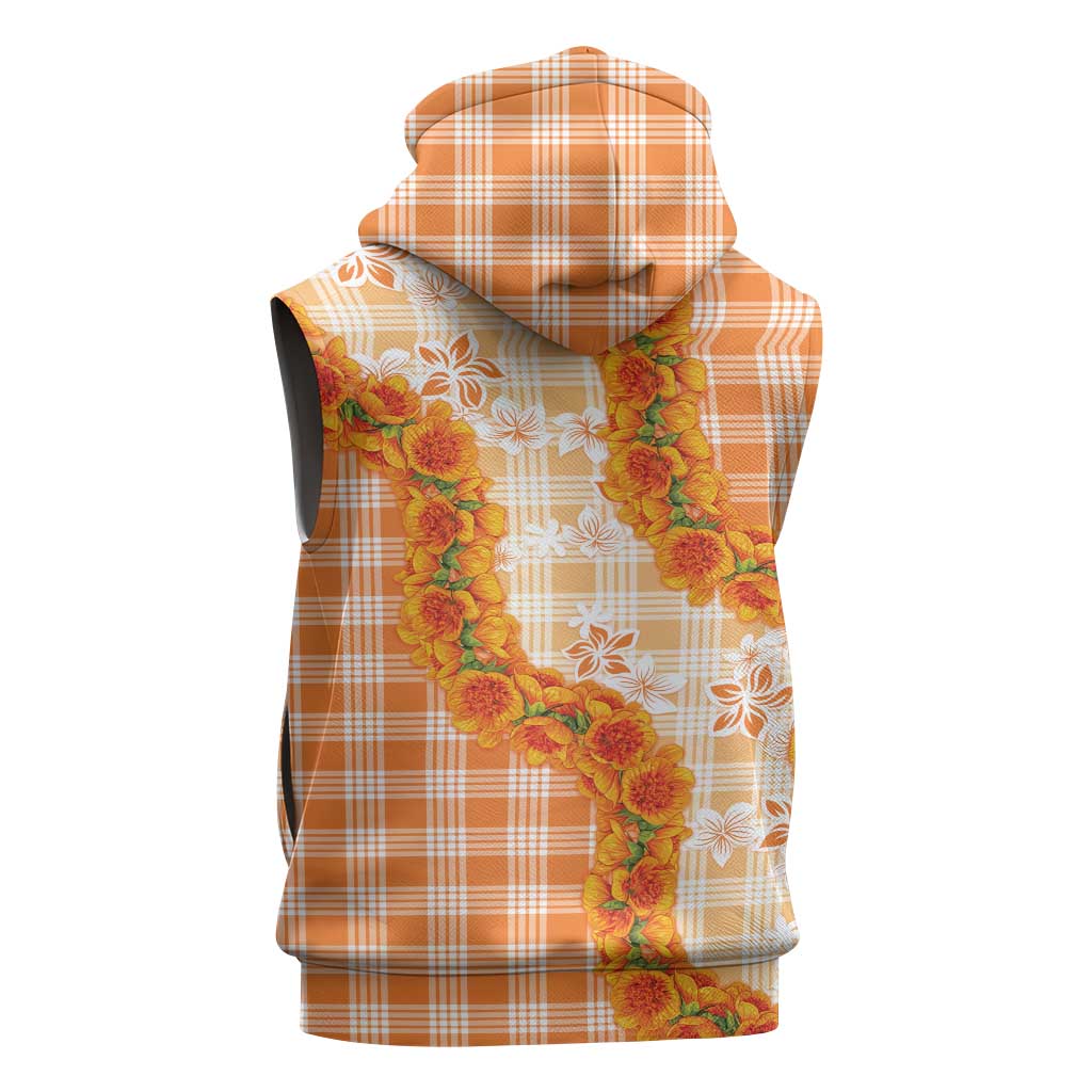 Orange Hawaii Palaka Sleeveless Zip Hoodie Hawaiian Ilima Lei