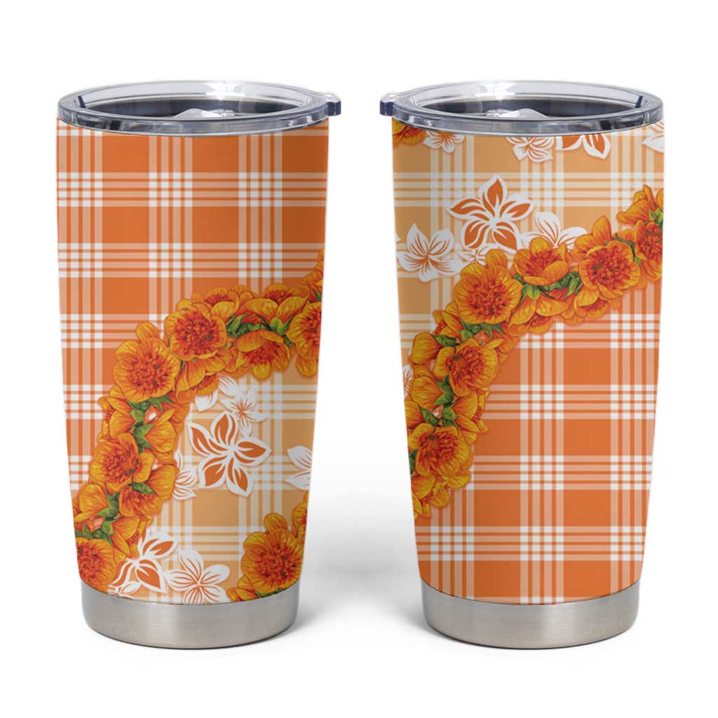 Orange Hawaii Palaka Tumbler Cup Hawaiian Ilima Lei