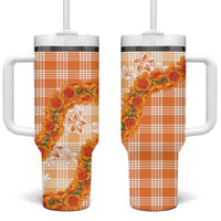 Orange Hawaii Palaka Tumbler With Handle Hawaiian Ilima Lei