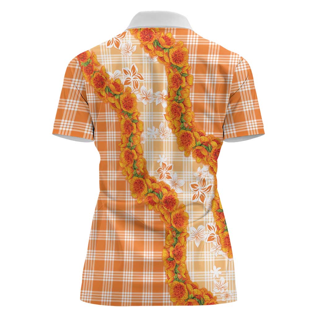 Orange Hawaii Palaka Women Polo Shirt Hawaiian Ilima Lei