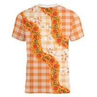 Orange Hawaii Palaka Women V-Neck T-Shirt Hawaiian Ilima Lei