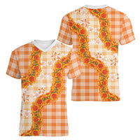 Orange Hawaii Palaka Women V-Neck T-Shirt Hawaiian Ilima Lei