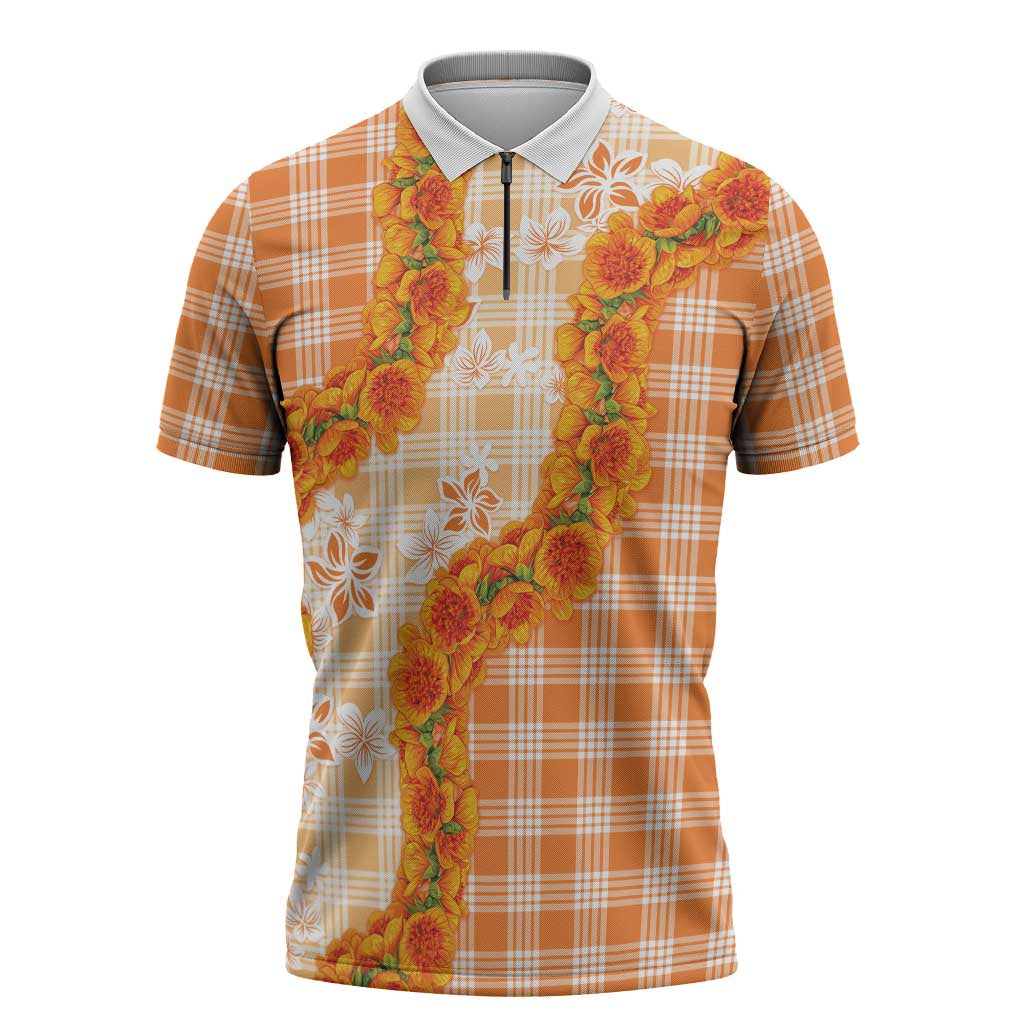 Orange Hawaii Palaka Zipper Polo Shirt Hawaiian Ilima Lei LT05 Orange - Polynesian Pride