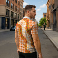 Orange Hawaii Palaka Zipper Polo Shirt Hawaiian Ilima Lei LT05 - Polynesian Pride