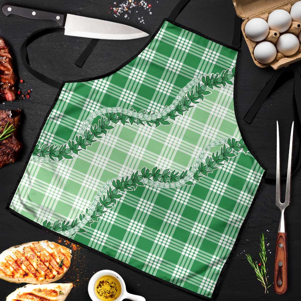 Green Hawaii Palaka Apron Hawaiian Pikake Lei