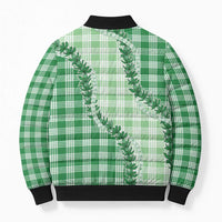 Green Hawaii Palaka Bomber Puffer Jacket Hawaiian Pikake Lei
