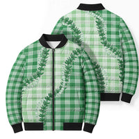 Green Hawaii Palaka Bomber Puffer Jacket Hawaiian Pikake Lei