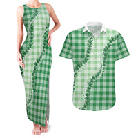 Green Hawaii Palaka Couples Matching Tank Maxi Dress and Hawaiian Shirt Hawaiian Pikake Lei