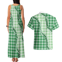Green Hawaii Palaka Couples Matching Tank Maxi Dress and Hawaiian Shirt Hawaiian Pikake Lei