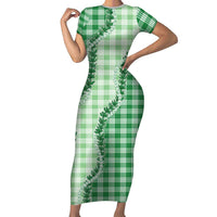 Green Hawaii Palaka Family Matching Short Sleeve Bodycon Dress and Hawaiian Shirt Hawaiian Pikake Lei