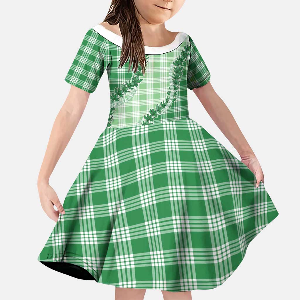 Green Hawaii Palaka Family Matching Tank Maxi Dress and Hawaiian Shirt Hawaiian Pikake Lei LT05 Daughter's Dress Green - Polynesian Pride