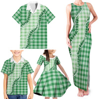 Green Hawaii Palaka Family Matching Tank Maxi Dress and Hawaiian Shirt Hawaiian Pikake Lei LT05 - Polynesian Pride
