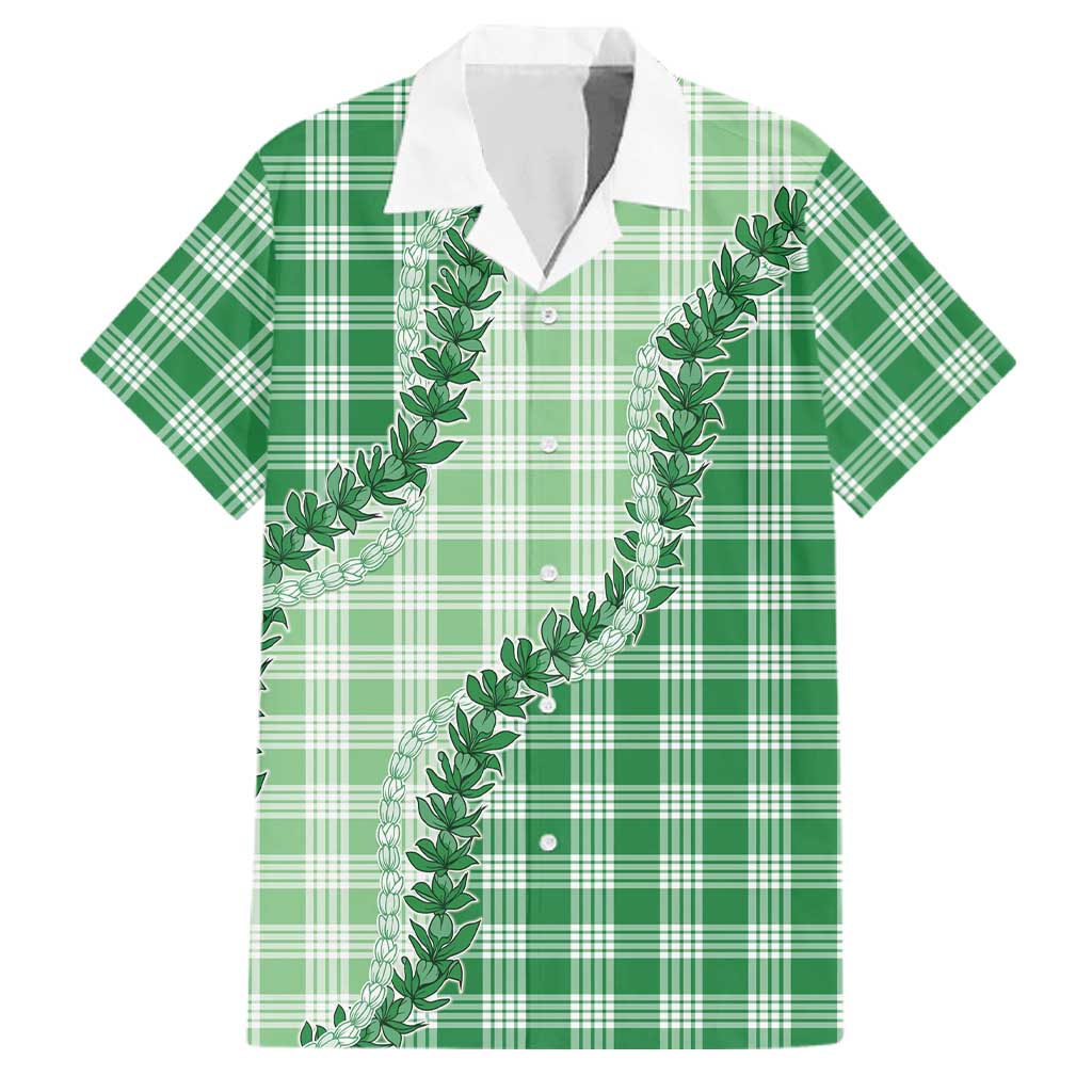 Green Hawaii Palaka Family Matching Tank Maxi Dress and Hawaiian Shirt Hawaiian Pikake Lei LT05 Dad's Shirt - Short Sleeve Green - Polynesian Pride