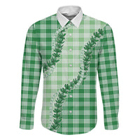 Green Hawaii Palaka Family Matching Tank Maxi Dress and Hawaiian Shirt Hawaiian Pikake Lei LT05 Dad's Shirt - Long Sleeve Green - Polynesian Pride