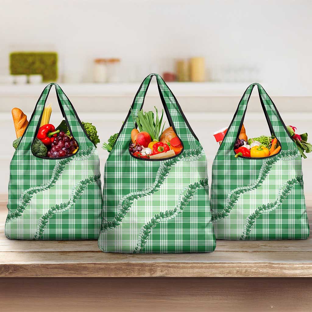 Green Hawaii Palaka Grocery Bag Hawaiian Pikake Lei