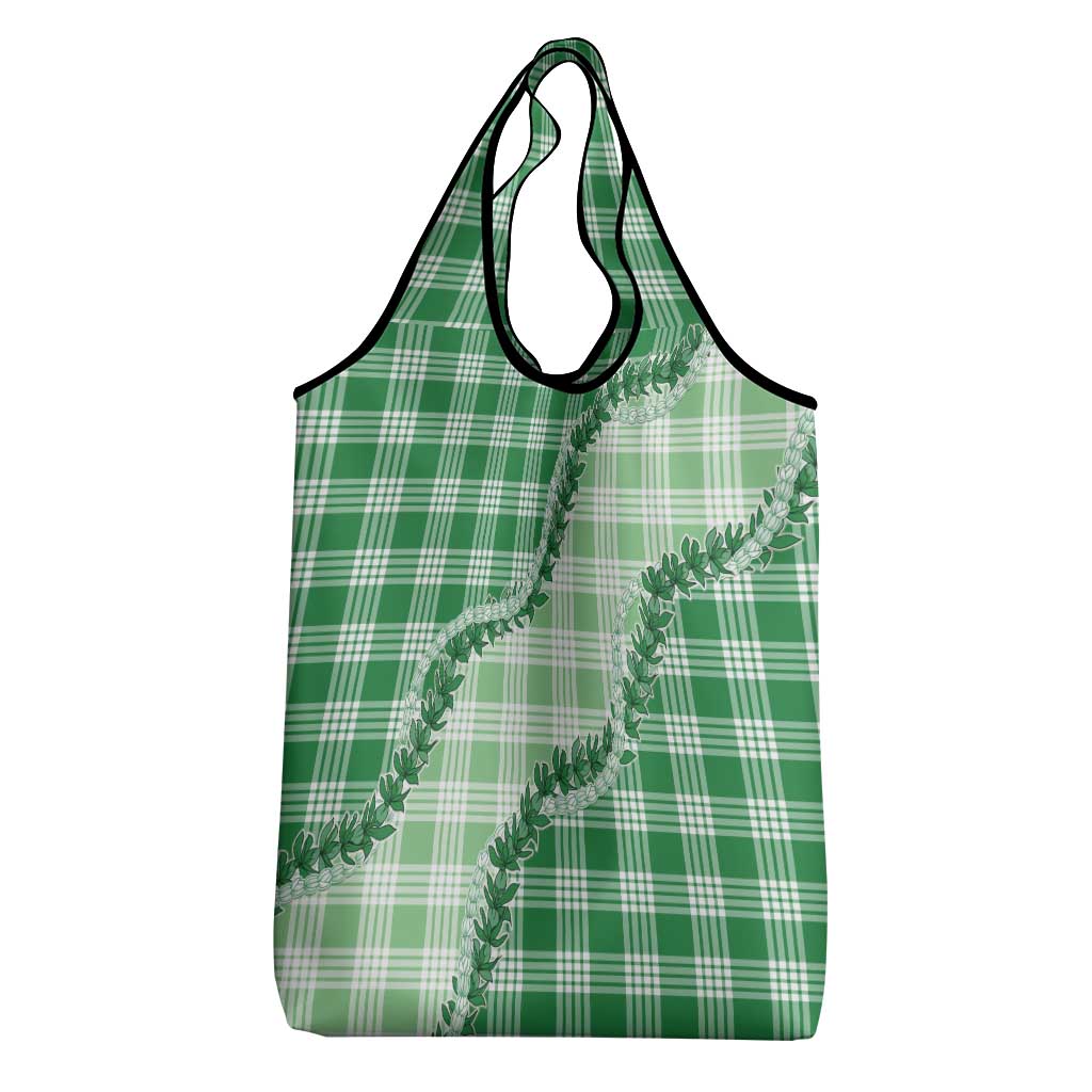 Green Hawaii Palaka Grocery Bag Hawaiian Pikake Lei
