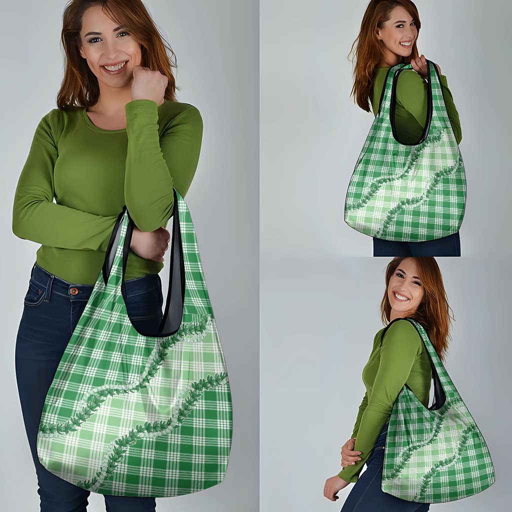 Green Hawaii Palaka Grocery Bag Hawaiian Pikake Lei