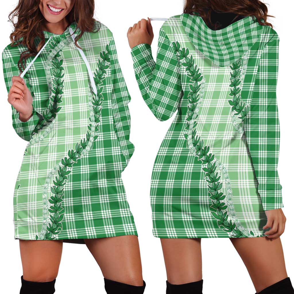 Green Hawaii Palaka Hoodie Dress Hawaiian Pikake Lei